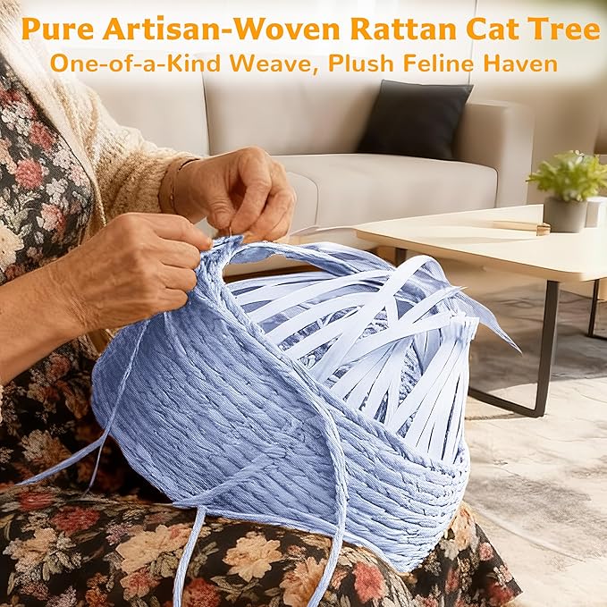 Modern Cat Tree Tower for Large Cat with Scratching Post for Indoor, 46 inch Multi-Level Cat Tower with Handwoven Beds, Cat Cave, Dangling Balls