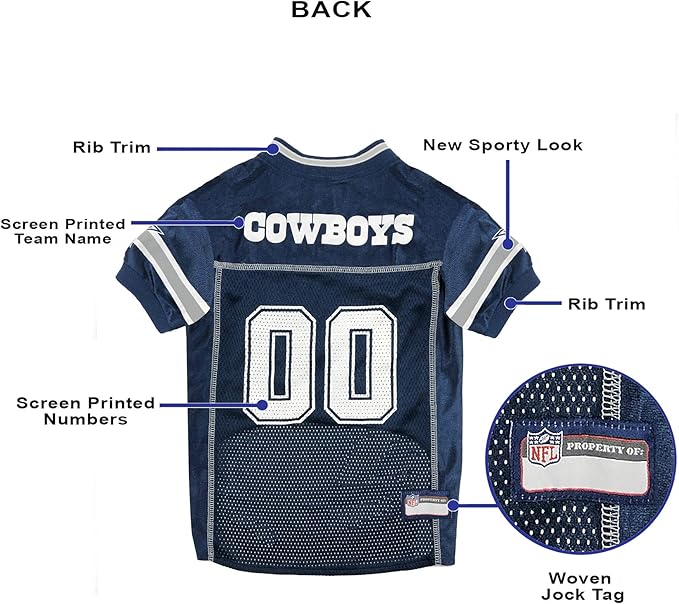 Pets First NFL Dallas Cowboys Dog Jersey, Size Small, Football Shirt Costume for Pet, Dog Sports T-Shirt, NFL Team Clothing for Cats, Licensed Pet Apparel Available in 7 Sizes and 32 Teams