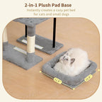Heybly Cat Tree, 45.3-Inch Cat Tower for Indoor Cats with Large Perch, All-in-One Cat Furniture with Cozy Bed, Hidden Space Cat Condo, Comfy Hammock, Scratching Posts & 3 Pompoms, Light Gray HCT202SW
