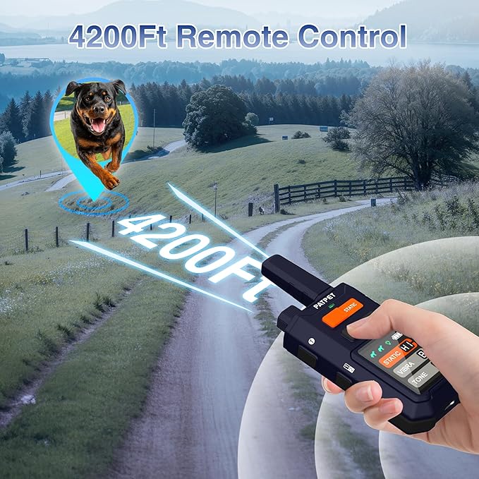 PATPET Dog Training Collar with Remote, 4200Ft E-Collar with LED Light, 3 Training Modes Beep, Vibration, Static, Rechargeable Electric Collar for Medium Large Dogs