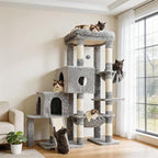 Hey-brother Cat Tree Tower, Scratching Posts with Big Platform, 2 Condos, Spacious Hammock, Cozy Basket, Sisal Board for Indoor Large Adults, 50 Inches Progressive Climbing House, Light Gray MPJ071W