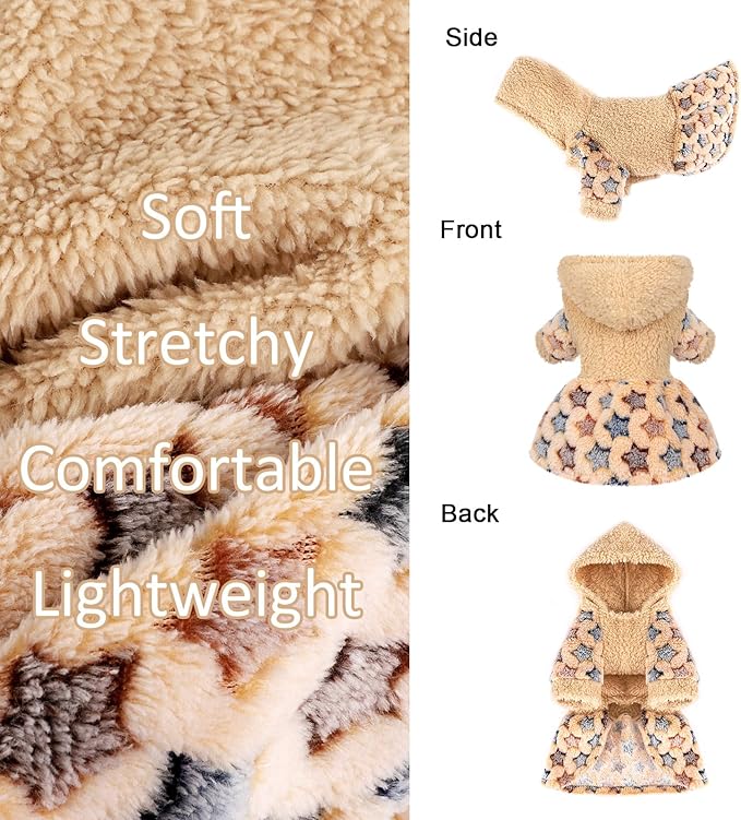 Dog Sweater Fleece Dog Hoodie Winter Puppy Clothes for Small Dogs Boy Girl Pet Hoodies Cold Weather Doggie Coats Fall Doggy Sweatshirt for Chihuahua Yorkie Cat Sweater Costume, Khaki, XS