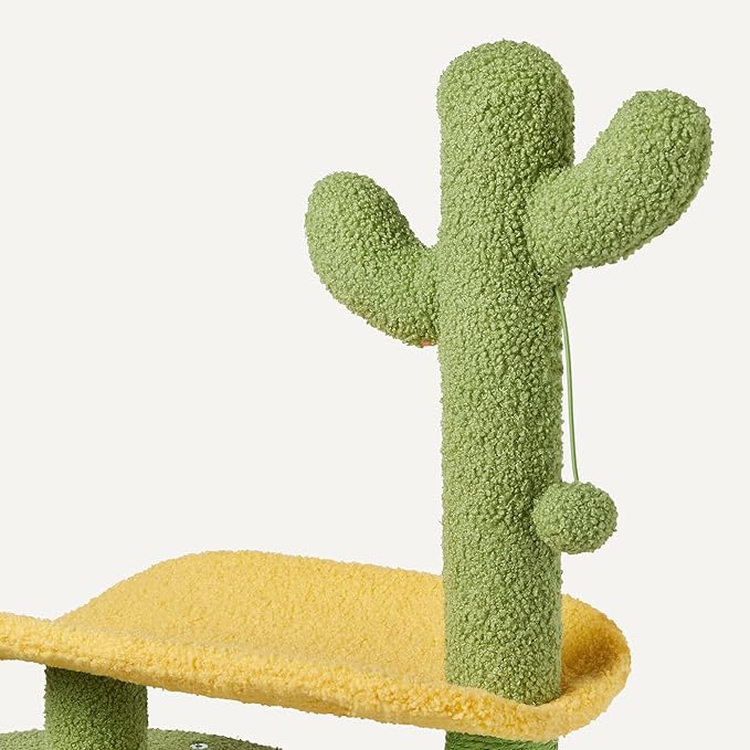 Amazon Basics Cactus Cat Tree for Indoors Cats& Kittens, Scratching Post with Curved Perch and Cozy Cat Condo, Interactive Dangling Ball,30.7” (77.9cm) H, Green