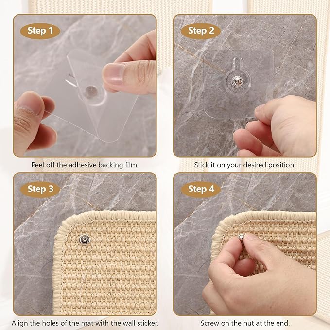 Huakaile Sisal Cat Scratch Pad for Indoor Cats, 19.6" x 9.8" Mountable Cat Wall Scratcher Carpet, Perforated Cat Scratch Furniture Protector for Couch Corner Door Sofa Climbing Hanging (2 Pack)