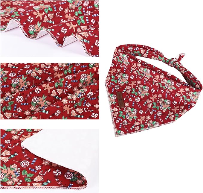 lionet paws Christmas Dog Bandana,Christmas Gingerbread Man Fabric Dogs Kerchief for Medium Large Dogs,Dog Cotton Red Triangle Bibs Scarf for Girl Boy