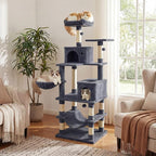 DORTALA Cat Tree for Indoor Cats, 66" Tall Cat Tower with 2 Condos, Sisal Scratching Posts, Plush Perch, Hammock, Dangling Balls, Multi-Level Pet Climbing Furniture Activity Center (Dark Gray)