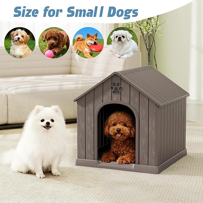 Fancyango Dog House Outdoor Indoor, Weatherproof Dog House with Elevated Floor and Air Vents for Small to Medium Dogs,Easy Clean and Assemble (Grey1, 26.18''L × 24.02''W × 25.98''H)