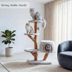 Leo & Lexi Modern Cat Tree Tower with Cave, Real Wood Cat Scratching Post with Bed for Indoor Cats Large Adult, Solid Wooden Climbing Tower, Aesthetic, Luxury Pet Furniture