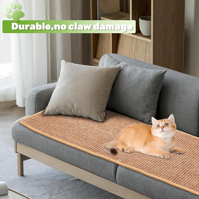Natural Sisal Cat Scratcher Mat, Wall Scratcher Carpet, Cat Climbing Wall, Large Tall Scratching Post, Sofa Protector, Scratching Mat Pad for Indoor Cats (Brown, 39.3" Lx15.7 W, 2PCS)