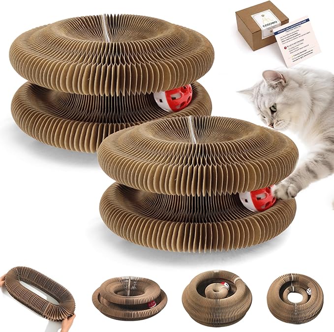 Magic Twist Cat Toy, Collapsible & Double-Sided Infinity Design Kitten Scratching Pad, Eco-Friendly Cardboard, Long-Lasting Interactive Play Toy for Indoor Kittens, 2 Pack, Upgrade