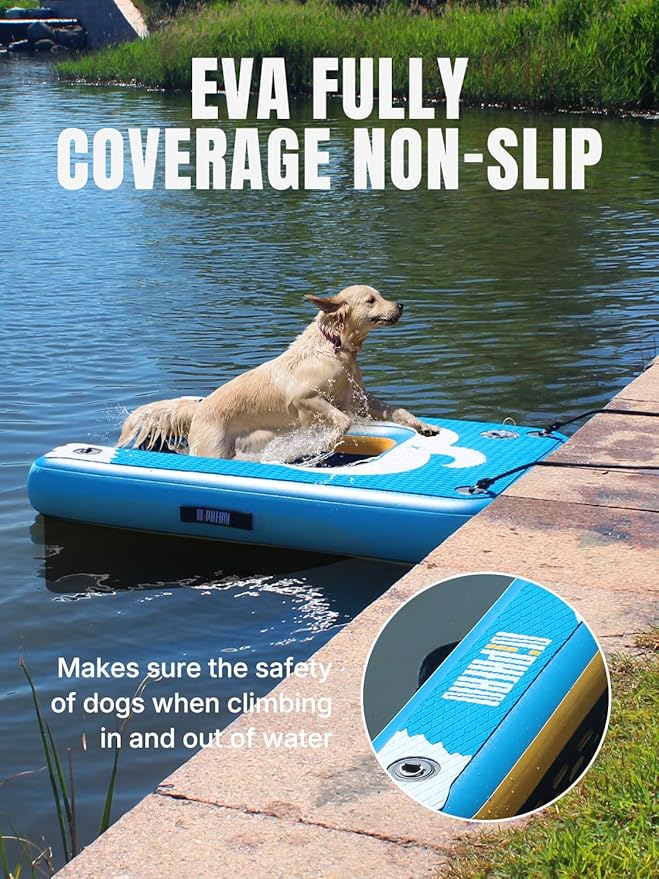 Niphean Dog Pool Ramp(Full-Coverage Non-Slip Deck), Stable Pup Plank with 200lbs Capacity, Inflatable Dog Ramp for Pool, Boat, Dock & Lake, Safe & Durable Ladder for Large Pets to Easy Water Access
