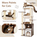 Cat Tree, 70.9 Inch Wood Cat Tower for Large Cats Adult, Modern Cat Furniture with Double-Layer Wooden Cat Condo, 2 Platforms, Large Hammock and Scratching Posts, Rustic Brown GCT102SR