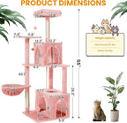 Cat Tree, 54-Inch Cat Tower for Indoor Cats,Plush Multi-Level Cat Condo with Scratching Posts, Basket, Perches,2 Caves,2 Pompoms(Pink)
