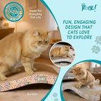 Cats Rock Scratching Board for Indoor Cats, Corrugated Cardboard Cat Scratcher with Catnip, Double-Sided Scratch Pad, Paws & Sardines Wave Design (Pack of 2)