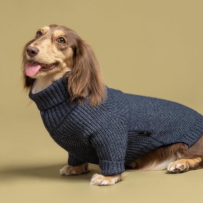 Fitwarm Turtleneck Knit Dog Sweater, Thermal Dog Winter Clothes for Small Dogs Boy Girl, Cozy Sweaters for Dogs, Doggy Pullover Jumper, Pet Outfit, Heather Navy Blue, XXL