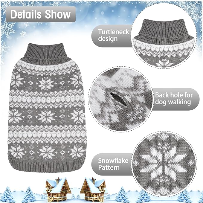 KOOLTAIL Cable Knit Dog Sweater Turtleneck, Cold Weather Pullover Classic Knitwear, Snowflake Pattern Thick Warm Winter Pet Clothes,Dog Christmas Sweater for Small Medium Large Dogs,Grey XL