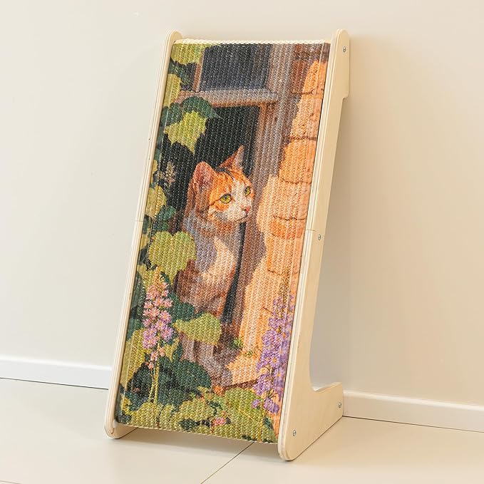 PETKARAY Art Cat Scratcher, 25.2" Sisal Scratching Ramp, L Shaped Scratch Pad for Indoor Cats, Oil Painting Cat Scratching Post