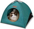 Pop-up Cat Tent Indoor Outdoor,Waterproof Cat House with Removable Cushion for All Seasons, Portable Pyramid Cat Cave Bed for Cats & Small Dogs, No Assembly Folding Pet Tent,Green