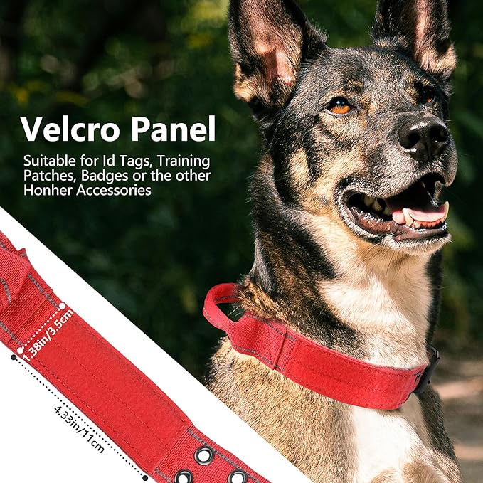 Tactical Dog Collar with Control Handle, Military Adjustable Pet Collar Reflective Heavy Metal Buckle Dog Collar, Soft Nylon Training Collar for Medium Large Dogs (Red, X-Large)