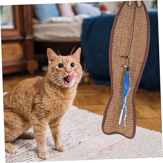 Fish Shaped Cat Scratching Pad Natural Sisal Hanging Protector for Furniture Claw Grinding Mat Eco-Friendly Cat Toy 20.86X5.23X1.18In