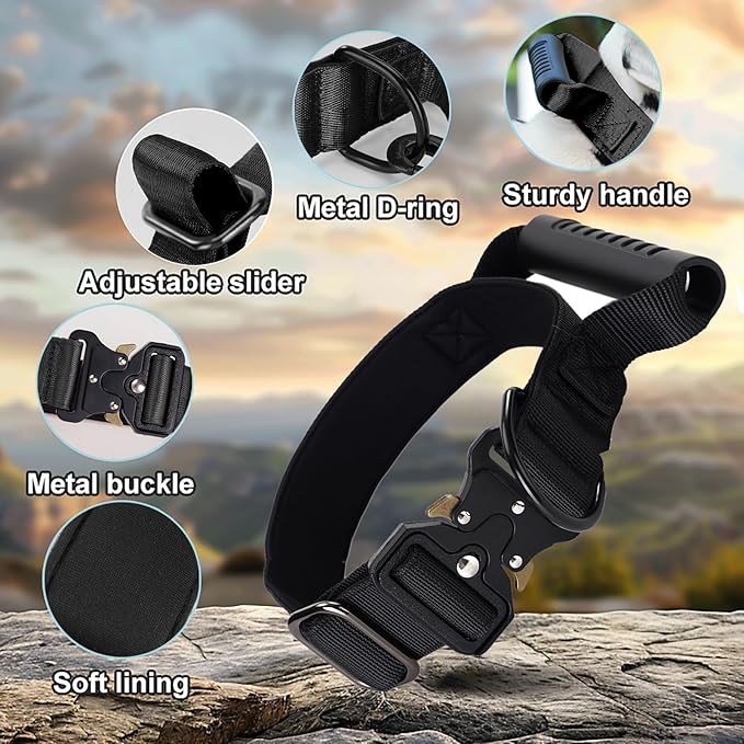 JSXD Tactical Dog Collar, 1.5 Inch Wide, Heavy Duty Military Training Collar with Handle, Metal Quick Release Buckle, 1000D Nylon, for Medium Large Dogs