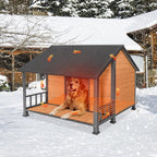 GUTINNEEN Extra Large Heated Dog House Outdoor Insulated Dog House XXL Weatherproof Chew-Proof Metal Frame Dog Kennel with Thermostat-Controlled Heating Pad, 6-Sided Thermal Liner for Large Dog Breeds