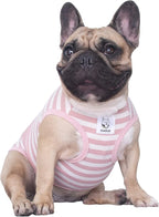 iChoue French Bulldog 100% Breathable Cotton Striped T Shirts Halloween Vest Clothes for Medium Dogs Tank Tops Frenchie Pug English Boston Terrier Pitbull Pink White Stripes - Large Plus