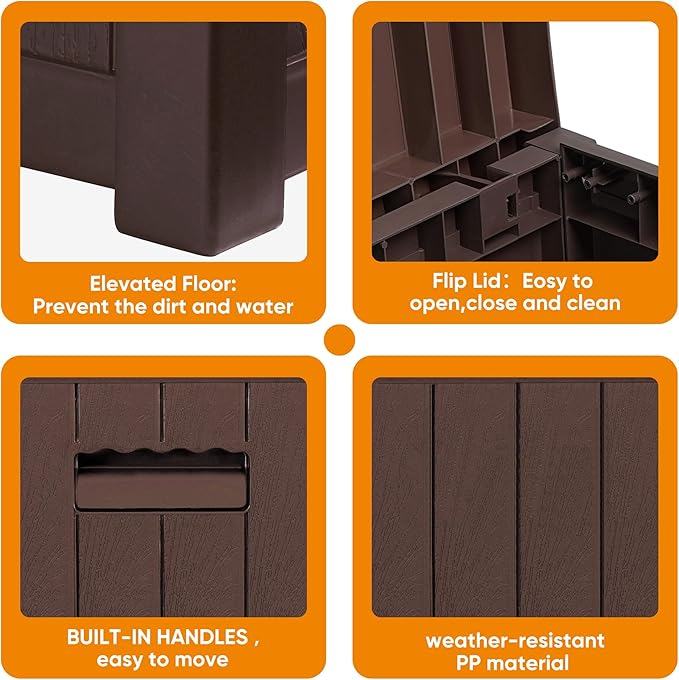 Indoor Dog House Weatherproof Outdoor Dog Houser for Small Medium Dogs, Resin Plastic Igloo Dog House with Flip Lid and Elevated Floor, Easy Assembly for Cat Puppy Shelter (Brown)
