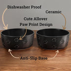 Ceramic Dog Bowl Set of 2 with Anti-Skid Base - 7.5" Wide x 3" Tall Ceramic Dog Bowls for Large Dogs - 6 Cup Capacity Food and Water Bowls for Dogs - Rubber Bottom Pet Bowl Set of 2 for Large Pets