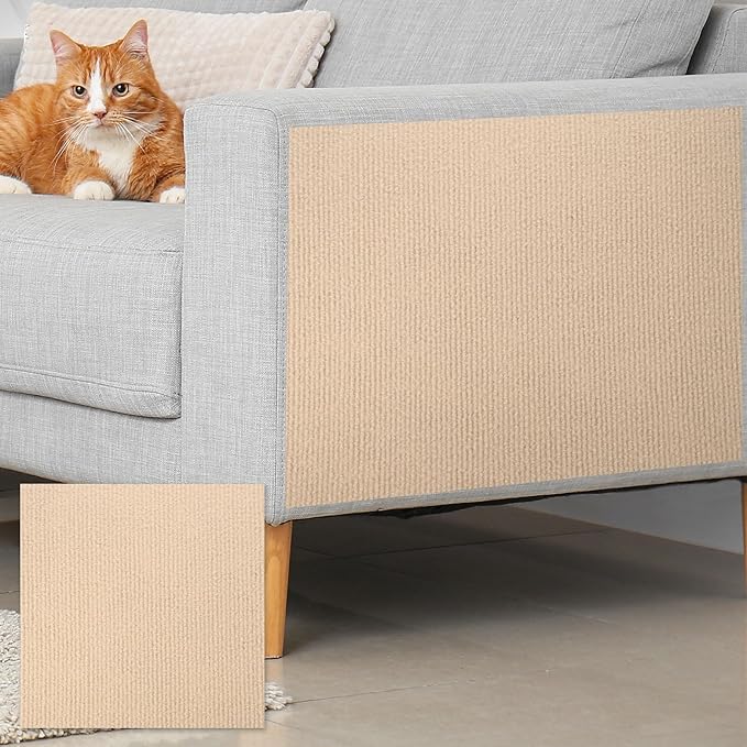 uxcell Self-Adhesive Cat Scratching Mat, 1 Roll 23.6" x 23.6" Couch Protector from Cat Claws for DIY Sofa, Wall, Doors, Cut Anti Cat Scratch Pad Carpet Mat, Khaki