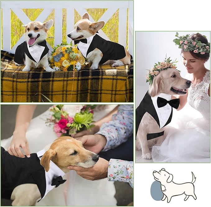 Weewooday Dog Tuxedo and Bandana Set Dogs Formal Tuxedo Pet Wedding Party Suit Wedding Bow Tie Shirt for Birthday Costumes(Cute Style,Medium)
