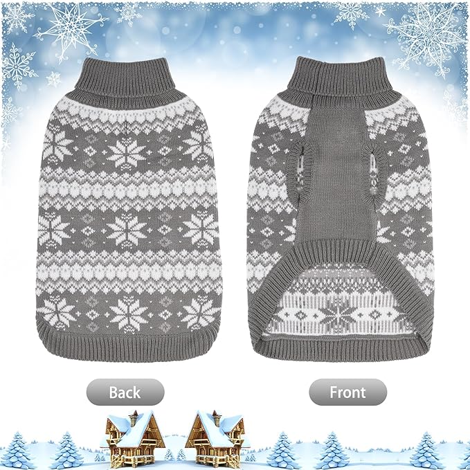 KOOLTAIL Cable Knit Dog Sweater Turtleneck, Cold Weather Pullover Classic Knitwear, Snowflake Pattern Thick Warm Winter Pet Clothes,Dog Christmas Sweater for Small Medium Large Dogs,Grey XL
