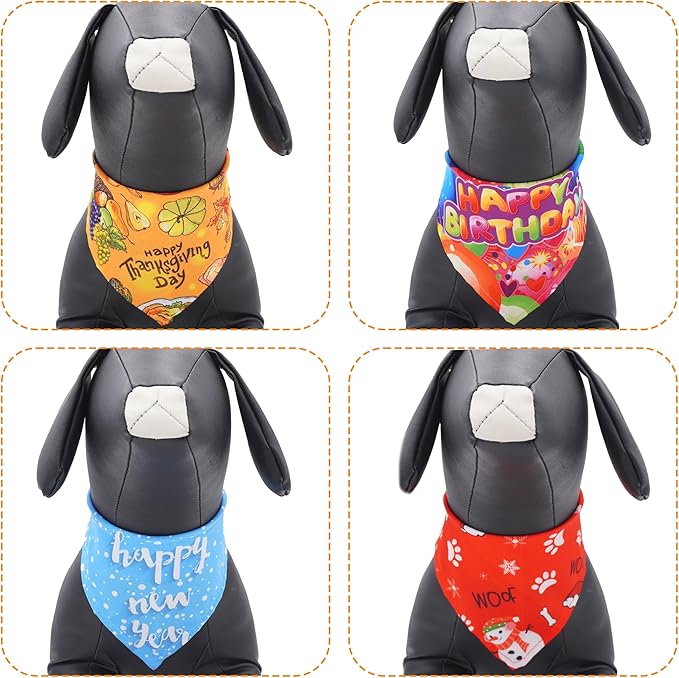 10PCS/Pack Holiday Dog Bandanas Easter 4th of July Birthday Halloween Christmas Thanksgiving New YearTriangle Scarf Festival for XS Small Doggy Puppy Cats Costume