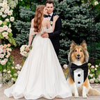 Dog Tuxedo Bandana Collar with Bow Tie, Adjustable Formal Suit Costume for Small Medium Large Dogs, Wedding Engagement Birthday Pet Outfit (Medium)