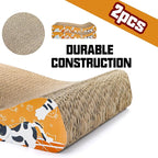 Nicunom 2 Pack Cat Scratching Pads, Curved Cat Scratcher Cardboard, Reversible Cat Scratch Board for Furniture Protection, Cat Scratcher Lounge Couch Bed for Indoor Cats