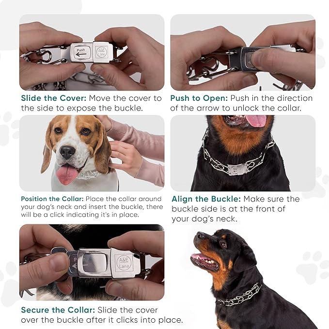 Prong Collar for Dogs - Easy Buckle Prong Collar - 3mm Stainless Steel No Pull Chain Collars - Quick Release Dog Collar - (14 to 20” Neck) Adjustable Dog Training Collars for Large to Medium Size Dogs