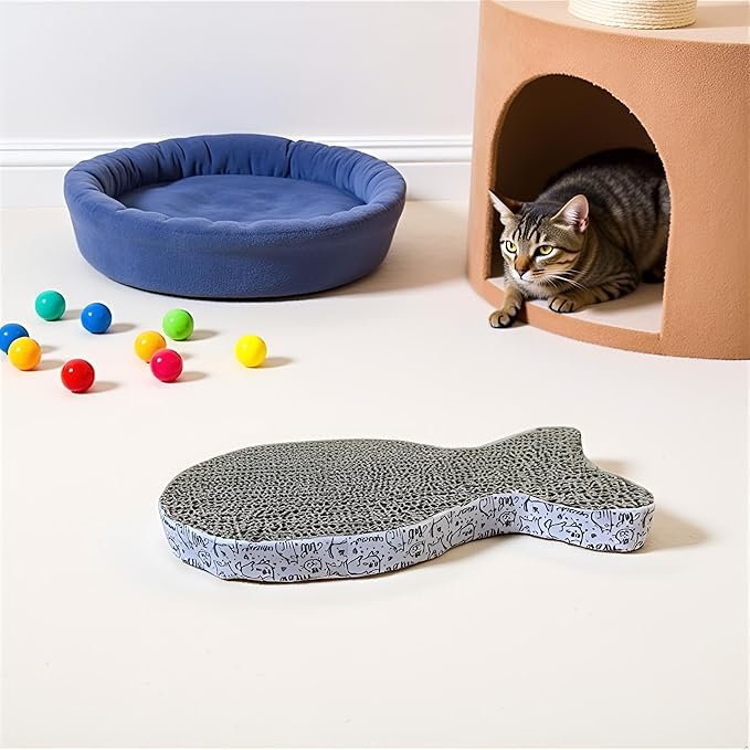 2Pcs Cat Scratching Board Premium Scratch Textures Cardboard Anti-Scratch Stress Relieve Indeformable Fish Self-Adhesive Scratching Board, Cat Scratching Pads (28×15×2.5 cm)