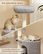 Cat Tree, 34.3 Inches Cat Tower with Scratching Post, Condo, Interactive Hanging Ball, Plush Perch for Indoor Large Cats, Gray