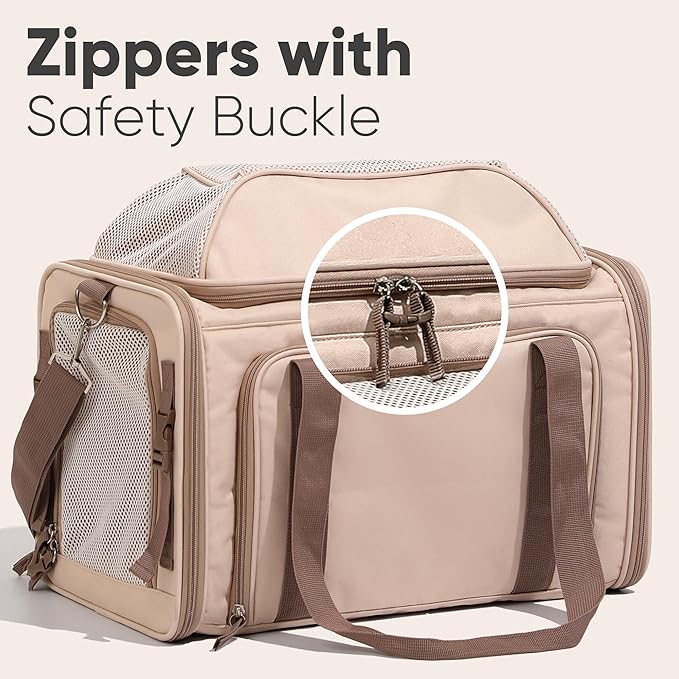 FUKUMARU Expandable Cat Carrier, 18x11x11 Soft Cat Travel Carrier, Ventilate Airline Approved Dog Carrier, Durable Small Dog Carrier with Anti-Scratch Mesh, Escape-Proof Pet Carrier for Cat, Pink