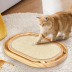 Oval Sisal Cat Scratcher with Ball Track - Woven Sisal Scratching Pad & Interactive Cat Toy, Wooden Track with 3 Toy Balls for Indoor Cats, No Assembly Needed