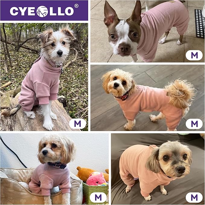 cyeollo Dog Pajamas Warm Fleece Coat Pjs Thermal Sweater Dog Onesie Stretchy Winter Doggie Jumpsuit Pet Outfits for Small Dogs, Pink M