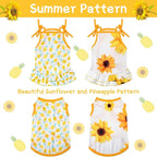 Frienda 4 Pieces Dog Clothes Set Include 2 Pcs Cute Pet Dress Lovely Dog Dress and 2 Pcs Breathable Pet T Shirt Puppy Clothes(Pineapple, Sunflower,Large)