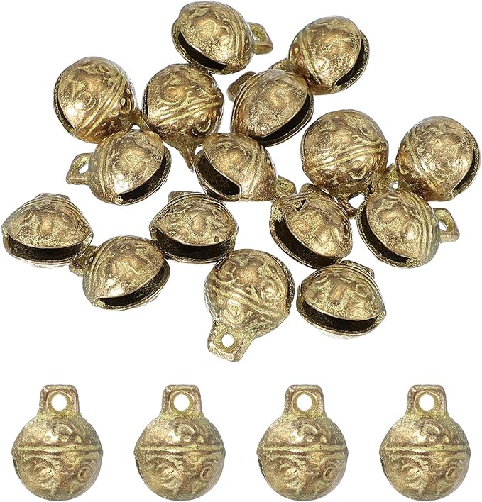 uxcell 16 Pcs Vintage Bronze Jingle Bells, 16mm Tibetan Jingle Bells for Crafts, Small Rustic Decorative Metal Bell for Dog Cat Pet Collar DIY Crafts Home Door Christmas Decor