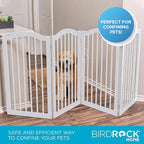 INTERNET'S BEST Arched Top Dog Gate | 4 Panel, 36" H Wooden Pet Barrier for Dogs or Cats | Freestanding Folding Room Divider for Doorways, Hallways, Stairs, and Porch | Portable, Extra Wide | White