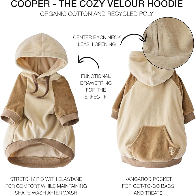 Cooper II Organic Cotton Velour Dog Hoodie Pet Coat for Small, Medium and Large Dogs, Coffee Color Block, XX-Large (70-110 lbs)