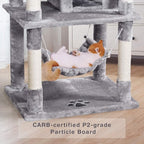 MQ Multi-Level Cat Tree, Activity Centre Cat Tower Furniture with Sisal-Covered Scratching Posts, 3 Padded Plush Perches, Dual Condo & Basket, Removable Hammock, for Large Cats, Grey