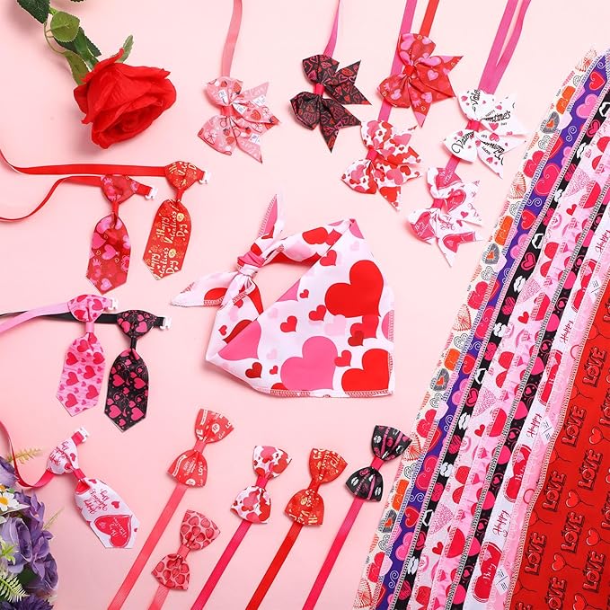 Reginary 120 Pcs Valentine's Day Dog Bandanas Bulk Dog Bows Set Bow Ties Cat Scarf Colorful Washable Triangle Pet Kerchief Cute Bib for Summer Small Medium Large Pets Grooming Accessories Costume
