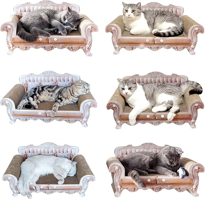 Cat Scratcher Bed, 23 Inch Kitty Couch and 17.3 Inch Scratch Box with Pad, Modern Large Kitten Lounger for Indoor Cats,Unique Cute Corrugated Cardboard Cat Sofa Scratcher,