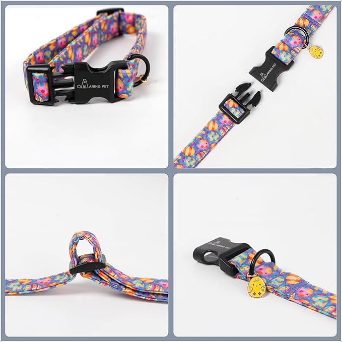 ARING PET Easter Dog Collar, Cute Purple Easter Eggs Boy Girl Doggy Collars with Quick Release Buckle for Puppy Small Medium Large Dogs-M