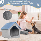 Bifanuo Dog House Outdoor Indoor for Small Dogs - Plastic Pet Shelter, Easy-Assemble & Weather-Resistant for Living Room, Balcony (Blue, 18" L x 22.4" W x 22.2" H)